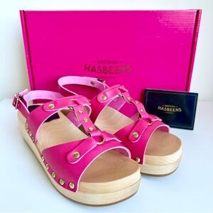 #1 New 6 SWEDISH HASBEENS RIVET Wooden Clogs Platform Sandals Wedges Open Toes